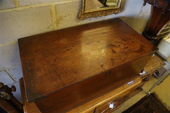 A 19th century brass mounted teak campaign trunk, W.86cm, D.47cm, H.40cm